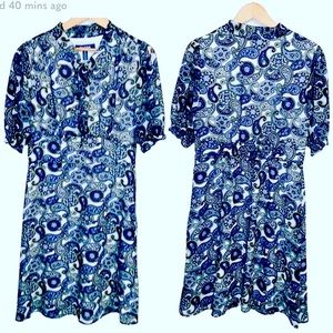 💚 NWT MODCLOTH RETRO PAISLEY GREEN BLUE TIE NECK DRESS LARGE & XL RETAIL: $99